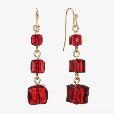 Liz Claiborne Gold Tone Beaded Womens Square Drop Earrings In Gold