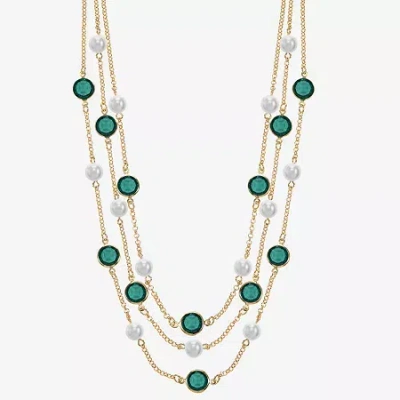 Liz Claiborne Gold Tone Multi Strand Womens 18 Inch Statement Necklace In Brown