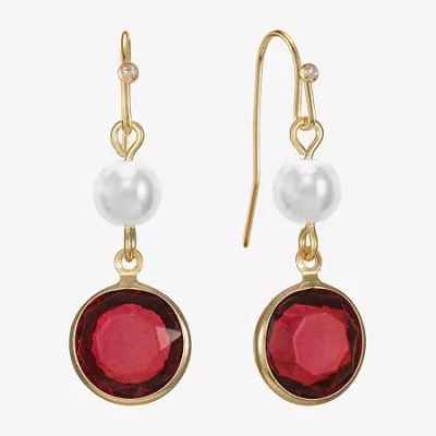 Liz Claiborne Gold Tone Beaded Womens Simulated Pearl Round Drop Earrings In Red