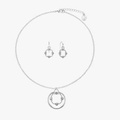 Liz Claiborne Silver Tone Pendant Necklace And Drop Earring Womens 2-pc. Jewelry Set In Metallic