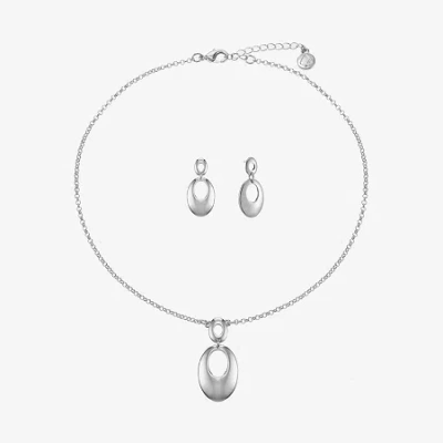 Liz Claiborne Pendant Necklace And Drop Earring Womens Oval 2-pc. Jewelry Set In Gray