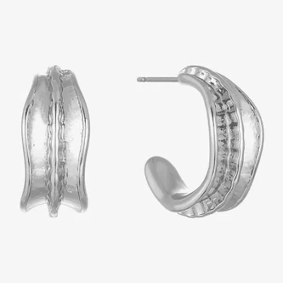 Liz Claiborne Textured Huggie Womens 19.7mm Hypoallergenic Hoop Earrings In Silver