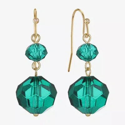 Liz Claiborne Gold Tone Beaded Womens Drop Earrings In Green