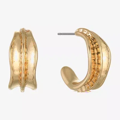 Liz Claiborne Textured Huggie Womens 19.7mm Hypoallergenic Hoop Earrings In Gold