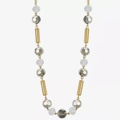 Liz Claiborne Gold Tone Beaded Womens 17 Inch Collar Necklace In White
