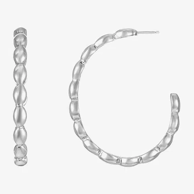 Liz Claiborne Textured Womens 47mm Oval Rectangular Hypoallergenic Hoop Earrings In Silver