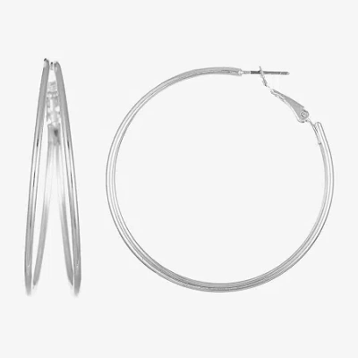 Liz Claiborne Large Wire Womens 48.3mm Hypoallergenic Hoop Earrings In Silver