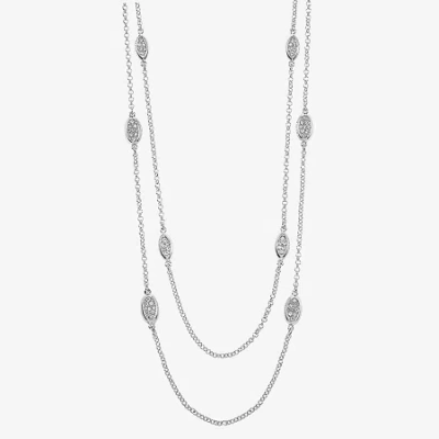 Liz Claiborne Pave Station Womens Glass 34 Inch Strand Necklace In Gray
