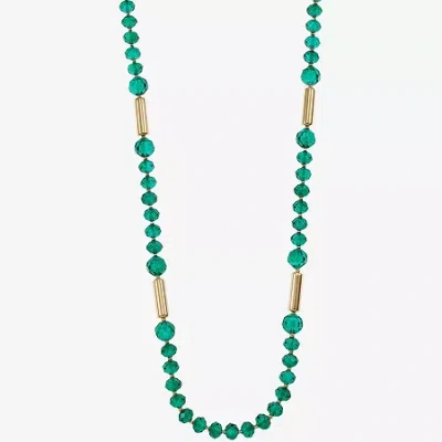 Liz Claiborne Gold Tone Beaded Womens 32 Inch Strand Necklace In Green