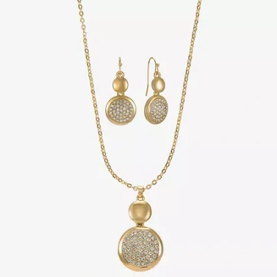 Liz Claiborne Coin Pave Pendant Necklace & Drop Earring Womens Glass 2-pc. Jewelry Set In Gold