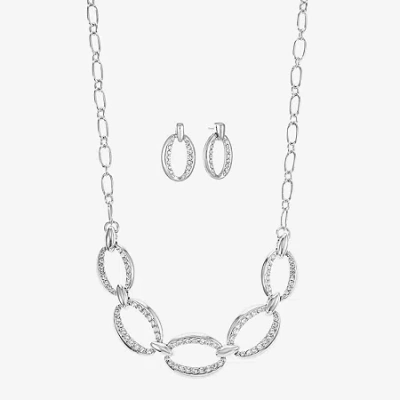 Liz Claiborne Link Frontal Collar Necklace & Drop Earring Womens Glass Hypoallergenic 2-pc. Jewelry Set In Metallic