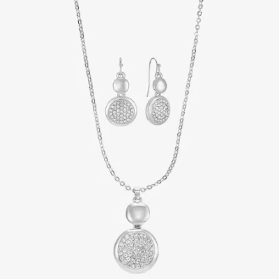 Liz Claiborne Coin Pave Pendant Necklace & Drop Earring Womens Glass 2-pc. Jewelry Set In Metallic