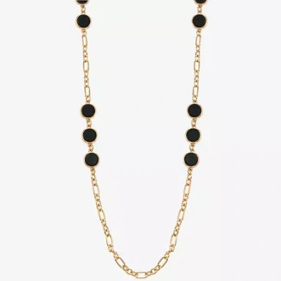 Liz Claiborne Gold Tone & Black Womens 36 Inch Strand Necklace In Gold