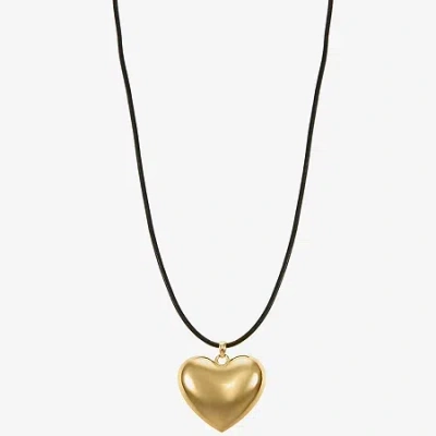 Liz Claiborne Gold Tone Womens Heart 17 Inch Pendant Necklace In Gold