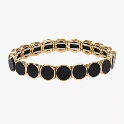 Liz Claiborne Gold Tone & Black Womens Round Stretch Bracelet In Black