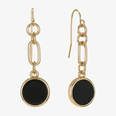 Liz Claiborne Gold Tone & Black Paperclip Womens Paperclip Round Drop Earrings In Gold