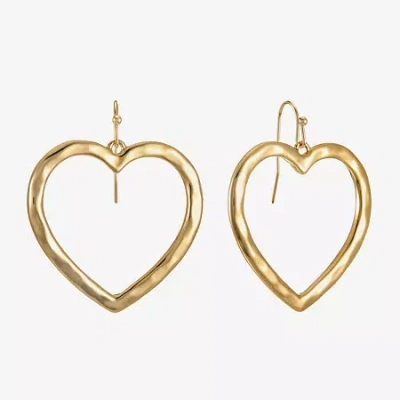 Liz Claiborne Hammered Open Womens Heart Drop Earrings In Gold