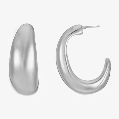Liz Claiborne Huggie Womens 25.4mm Hypoallergenic Hoop Earrings In Silver