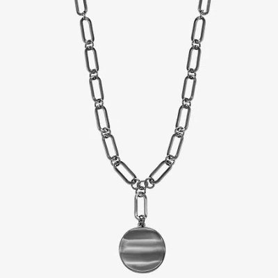 Liz Claiborne Wavy Coin Womens Paperclip 17 Inch Pendant Necklace In Black