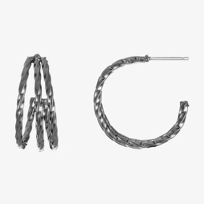 Liz Claiborne 3 Row Twisted Womens 20mm Hypoallergenic Hoop Earrings In Gray