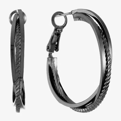 Liz Claiborne Hypoallergenic Hematite Multi-layer Hoop Earrings In Black