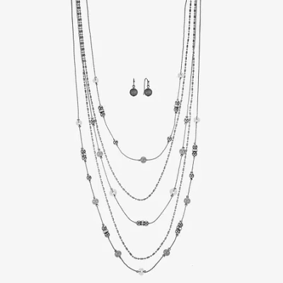 Liz Claiborne Layered Necklace And Drop Earring Womens 2-pc. Jewelry Set In Metallic