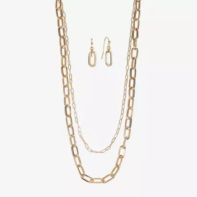 Liz Claiborne Layered Necklace And Drop Earring Womens 2-pc. Jewelry Set In Gold