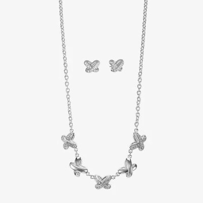 Liz Claiborne Collar Necklace And Stud Earring Womens Glass 2-pc. Jewelry Set In Silver