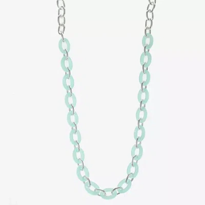 Liz Claiborne Womens 17 Inch Link Necklace In Green