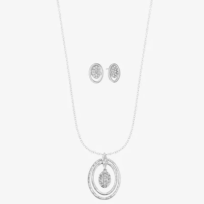 Liz Claiborne Orbital Pendant Necklace And Stud Earring Womens Glass Hypoallergenic 2-pc. Jewelry Set In Silver