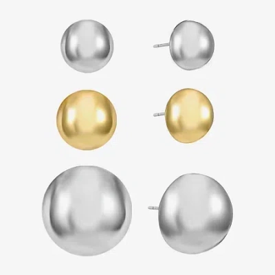 Liz Claiborne Two Tone Stud Womens Hypoallergenic 3 Pair Earring Set In Silver