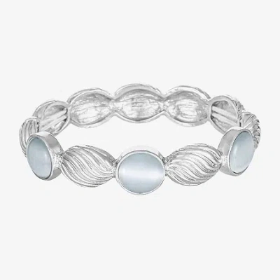 Liz Claiborne Womens Blue Glass Round Stretch Bracelet In White