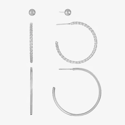 Liz Claiborne Womens Hypoallergenic 3 Pair Earring Set In Silver