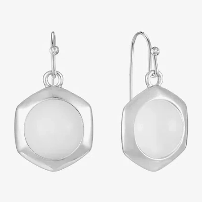 Liz Claiborne Hexagon Womens Drop Earrings In White