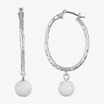 Liz Claiborne Bead Drop Womens 49mm Round Hypoallergenic Hoop Earrings In White