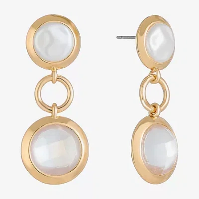 Liz Claiborne Gold Tone Double Womens Simulated Pearl Hypoallergenic Drop Earrings In White