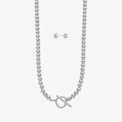 Liz Claiborne Beaded Toggle Necklace & Stud Earring Womens 2-pc. Jewelry Set In Silver
