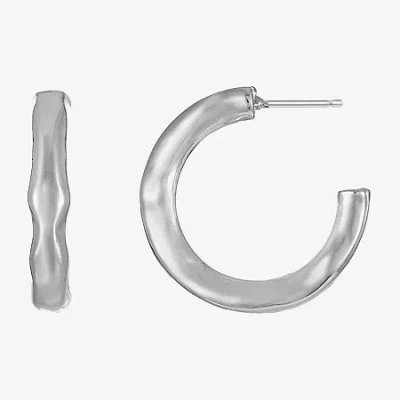 Liz Claiborne Hammered Womens 23mm Hypoallergenic Hoop Earrings In Metallic