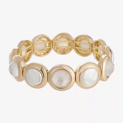 Liz Claiborne Gold Tone Womens Simulated Pearl Stretch Bracelet In White