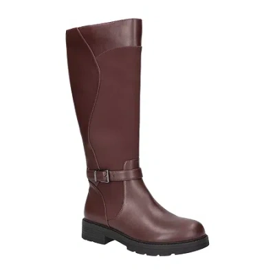 Easy Street Womens Erica Plus Extra Wide Calf Stacked Heel Riding Boots In Burgundy