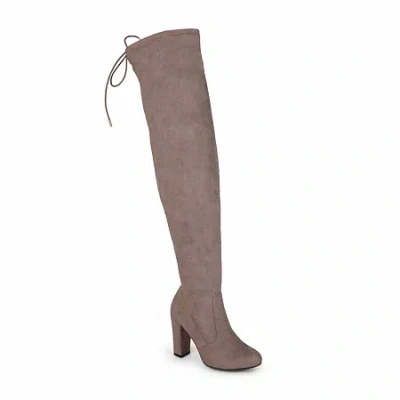 Journee Collection Womens Stacked Heel Dress Boots Over The Knee Boots In Neutral