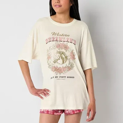 Arizona Body Womens Crew Neck Short Sleeve Juniors Pajama Top In Sand