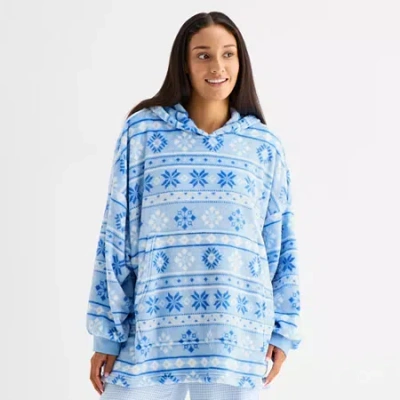 Arizona Body Womens Fleece Hooded Long Sleeve Juniors Nightgown In Blue