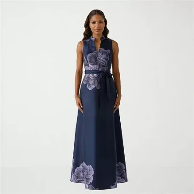 Rene By Rene Ruiz Collection Womens Sleeveless Midi Evening Gown In Blue