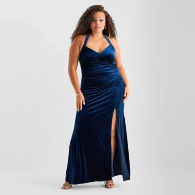 Bob Mackie Womens Plus Sleeveless Evening Gown In Blue