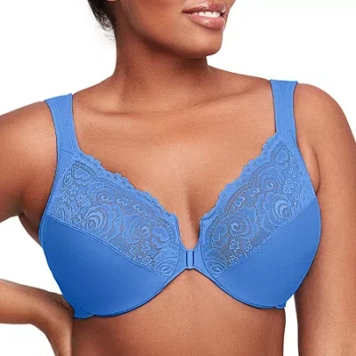 Glamorise Elegance Wonderwire Front-close Underwire Unlined Full Coverage Bra 1245 In Blue