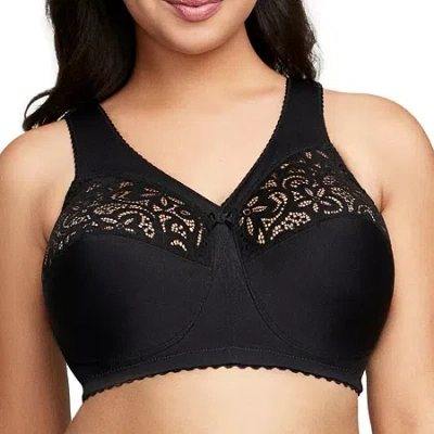 Glamorise Cotton Magic Lift Support Unlined Wireless Full Coverage Bra 1001 In Black