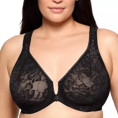 Glamorise Lacey T-back Front-closure Wonderwire Underwire Bra-9246 In Black