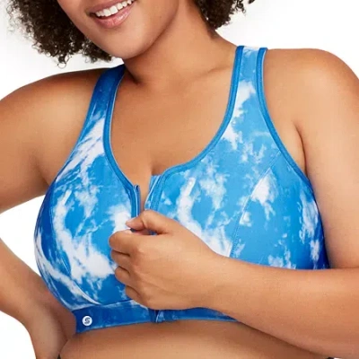 Glamorise Zip Up Front Closure Sports Bra -9266 In Blue