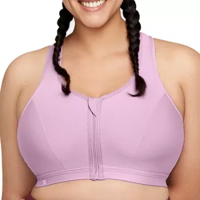 Glamorise Plus Size Full Figure Zip Up Front Closure Sports Wirefree Bra 9266 In Purple